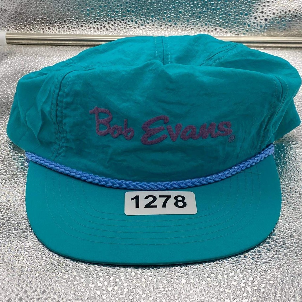 Vintage Neon Cameo Bob Evans Hat Mens OSFA Teal Nylon Snapback Rope Trucker Cap - Picture 9 of 9